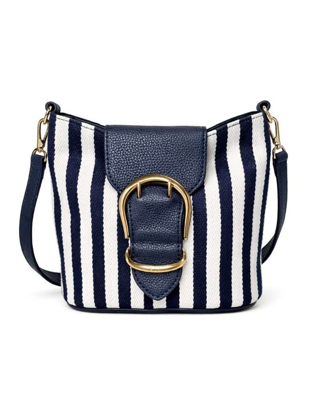 Ralph Lauren Navy/White Nautical Striped Canvas and Leather Crossbody